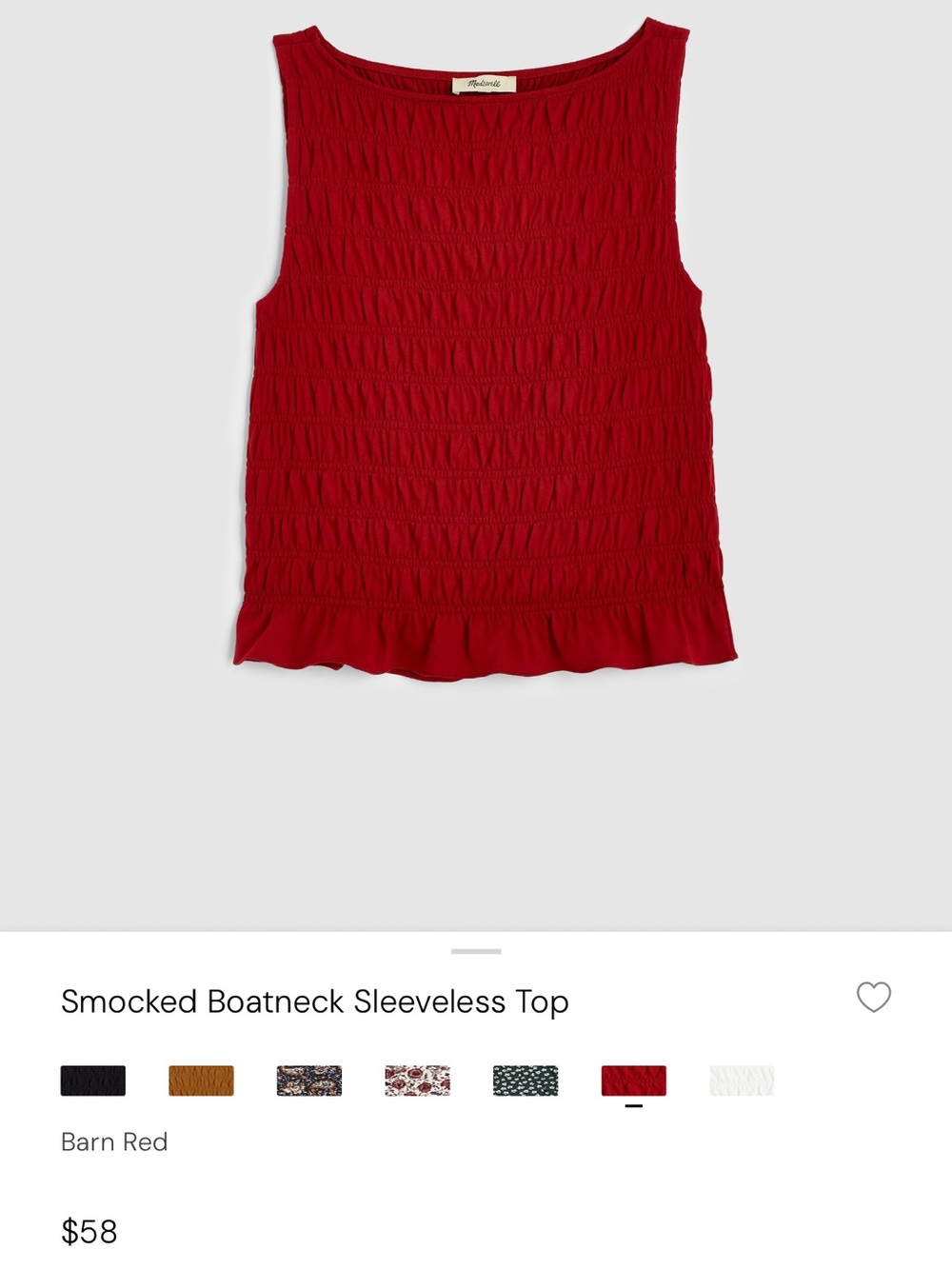 Madewell Smocked Boatneck Sleeveless Top